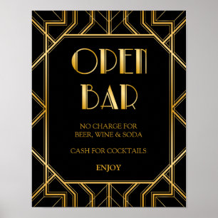 Póster Abrir Sinal de Casamento de Bar   Gatsby Art Deco