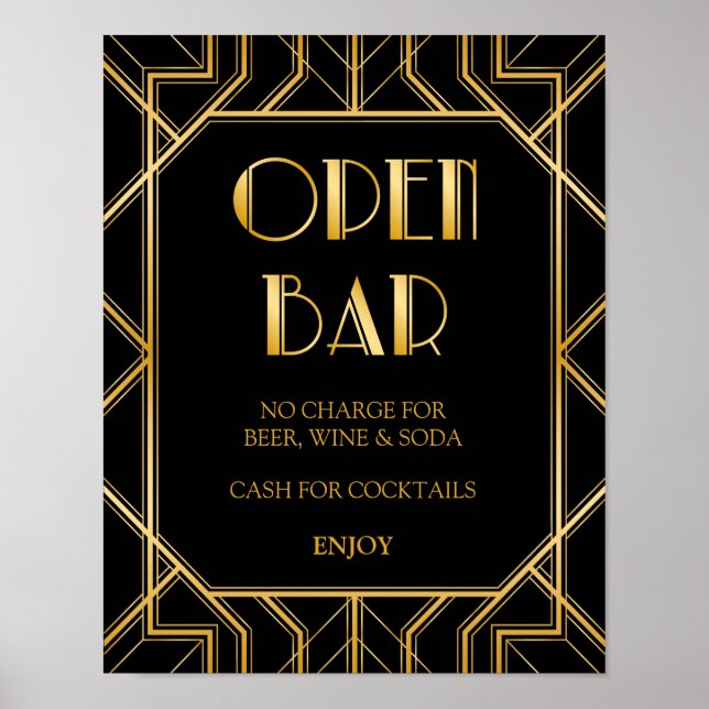 Póster Abrir Sinal de Casamento de Bar | Gatsby Art Deco (Frente)