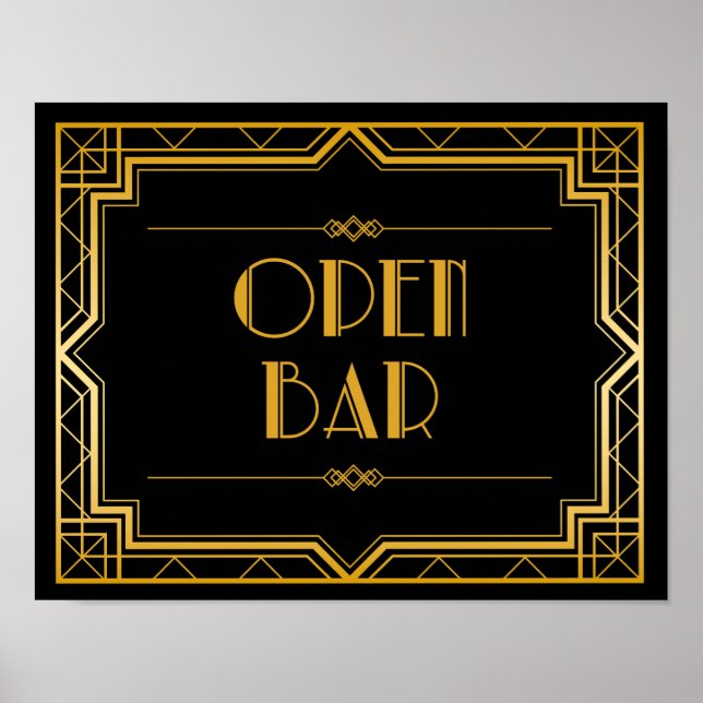 Póster Abrir Sinal de Casamento de Bar | Gatsby Art Deco (Frente)
