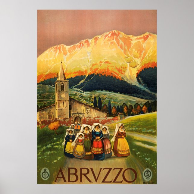 Poster Abruzzo, Abrvzzo, Itália, Viagens vintage (Frente)