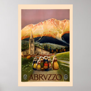 Poster Abruzzo Itália920s Aldeia Italiana Clássica Vintag