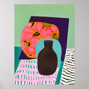 Poster Abstenções: Vase e Mesa em Aqua e Laranja