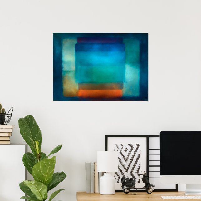 Poster Abstr Campo de Cor Azul Silêncio Zen Celestial (Escritório em casa)