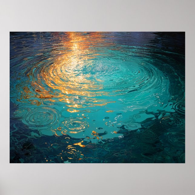 Poster Abstract Aqua Waves with Golden Sunlight (Frente)