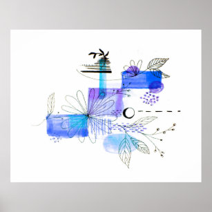 Poster Abstract Art Blue and Grey