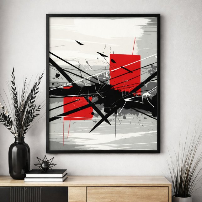 Poster Abstract Art with Red Blocks & Black Strokes (Criador carregado)