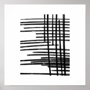 Poster Abstract Black & White Lines Art - Scratches 2