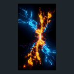 Poster Abstract Blue Gold Fire Energy Clash<br><div class="desc">Transform your room into an epicenter of power with this breathtaking abstract energy clash poster. This vertical masterpiece captures the exact moment when intense, electric blue plasma collides with roaring, golden-orange fire against a pitch-black background. The sheer dynamic energy and glowing embers radiating from the center make this artwork an...</div>