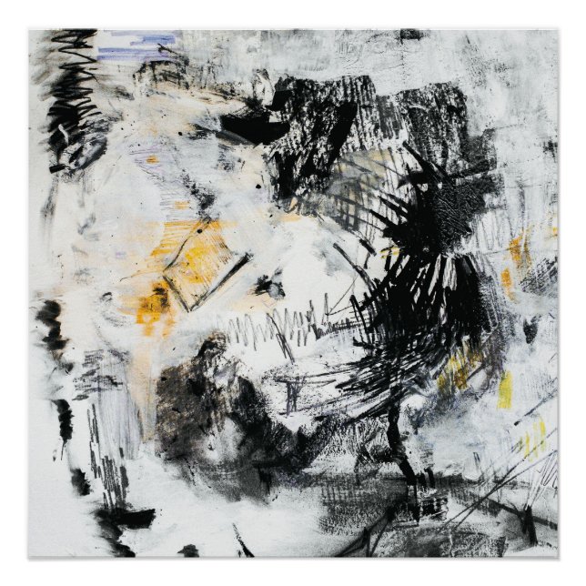 Póster Abstract Brushstroke Texture – Black White & Gold  (Frente)