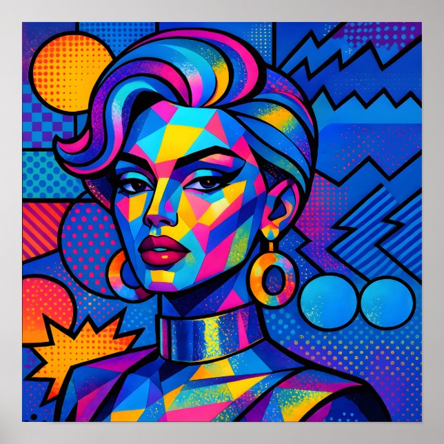 Poster Abstract Diva - Modern Retro Geometric Pop Art (Frente)
