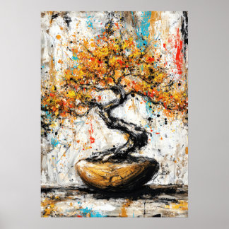 Poster Abstract Expressionist Bonsai Tree Zen Nature Art