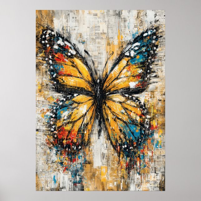 Poster Abstract Expressionist Butterfly Painting Colorful (Frente)