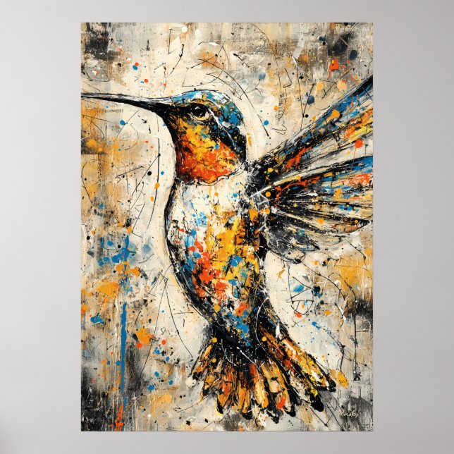 Poster Abstract Expressionist Hummingbird Painting Modern (Frente)