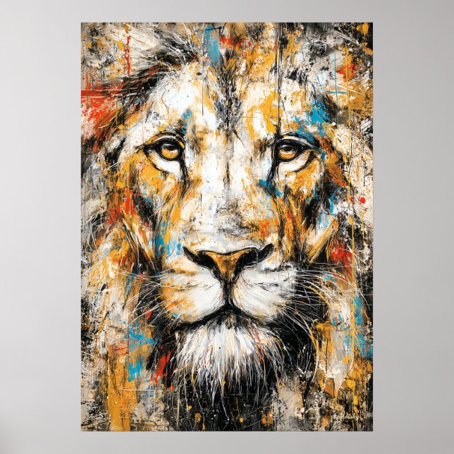 Poster Abstract Expressionist Lion Portrait Modern Wild (Frente)