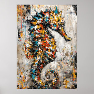 Poster Abstract Expressionist Seahorse Painting Coastal