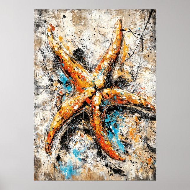 Poster Abstract Expressionist Starfish Painting Coastal (Frente)