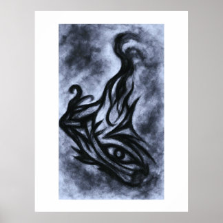 Poster Abstract Eye and Flame Charcoal Art