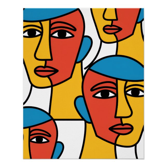 Póster Abstract Faces Print, Vibrant Geometric Art (Frente)