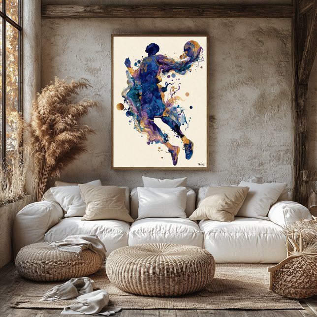 Poster Abstract Fluid Ink Basketball Player – Modern Art (Criador carregado)