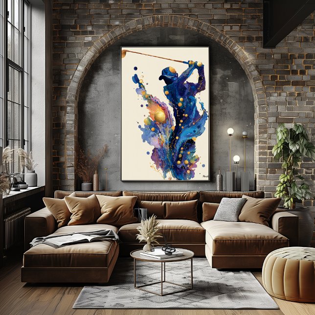 Poster Abstract Fluid Ink Golfer Dynamic Motion Wall Art (Criador carregado)