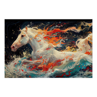 Póster Abstract horse mural on vibrant brick canvas. Gene