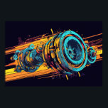 Poster Abstract Industrial Pop Art Mechanical Turbine<br><div class="desc">Inject a massive dose of raw, industrial energy into your living space with this striking horizontal poster. This artwork captures a complex, mechanical turbine in a dynamic, high-speed moment. The brilliant fusion of a gritty grunge texture with an intensely vibrant, cyberpunk color palette of cyan and electric orange creates a...</div>