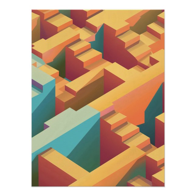 Póster Abstract Isometric Maze Pattern in Cool Tones (Frente)