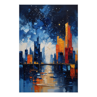 Póster Abstract Night Skyline Impasto Poster