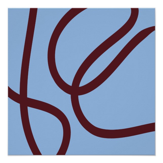 Póster Abstract Poster – Burgundy Lines on Light Blue (Frente)
