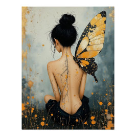 Póster Abstract Whimsical Woman and Butterfly