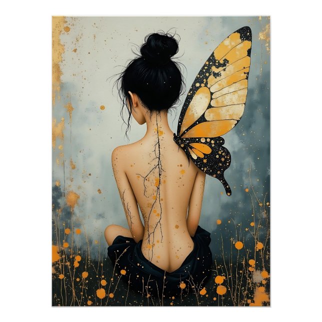 Póster Abstract Whimsical Woman and Butterfly (Frente)