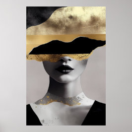 Poster Abstract Woman Gold Black Surrealist Art Elegant