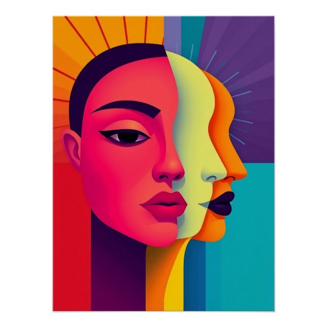 Póster Abstrakte Frauen Gesichter (Frente)