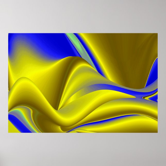 Poster abstrato 3D em azul Dourado amarelo verde (Frente)