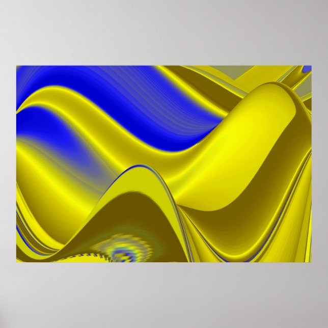 Poster abstrato 3D em azul Dourado amarelo verde (Frente)