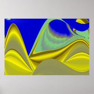 Poster abstrato 3D em azul Dourado amarelo verde