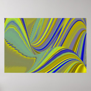 Poster abstrato 3D em azul Dourado amarelo verde