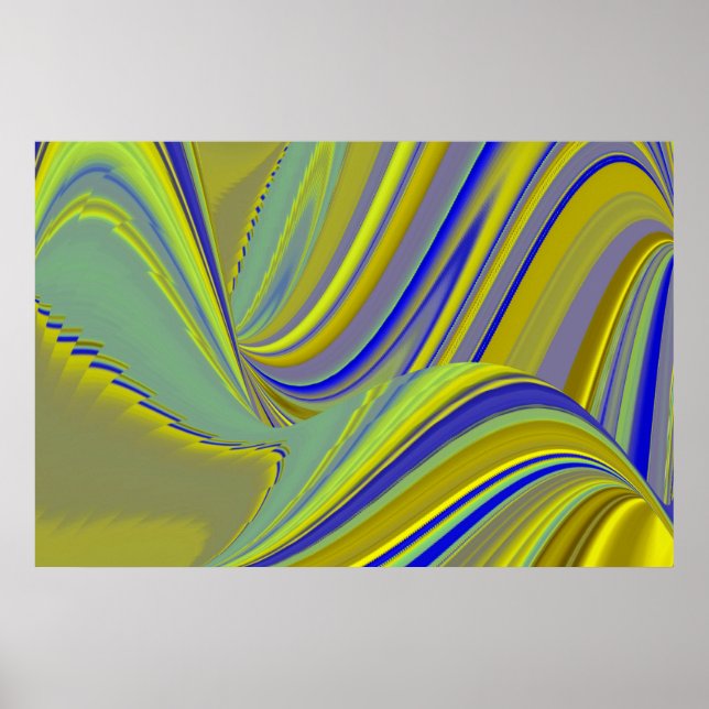 Poster abstrato 3D em azul Dourado amarelo verde (Frente)