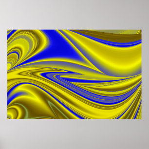 Poster abstrato 3D em azul Dourado amarelo verde