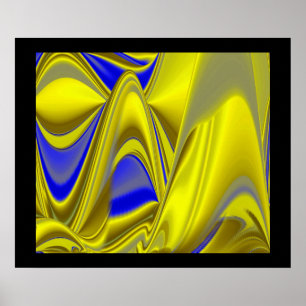 Poster abstrato 3D em azul Dourado amarelo verde