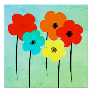 Póster Abstrato Anemones Flores de Verão Vibes