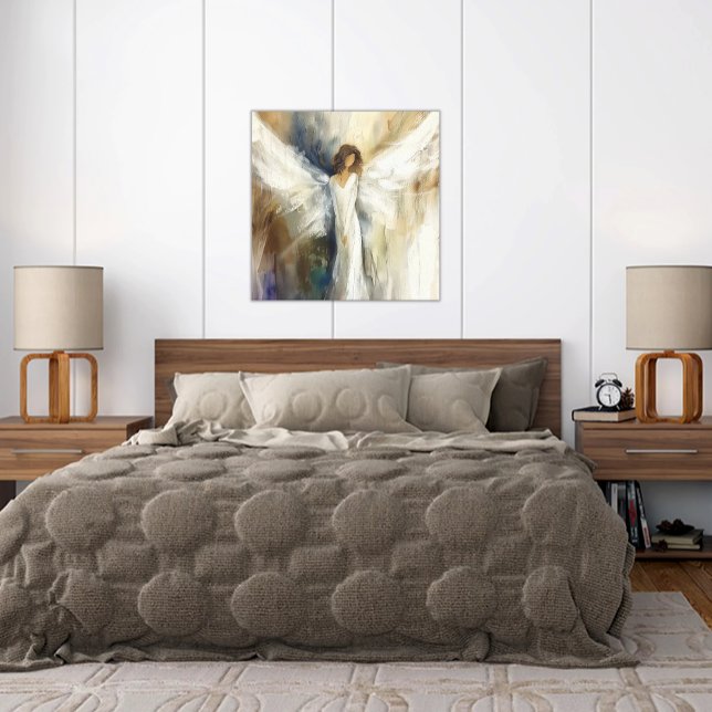 Poster Abstrato Angel cores neutrais em todas as i (Poster of Abstract Angel in soft neutral colors, peaceful and graceful, appropriate for all ages)