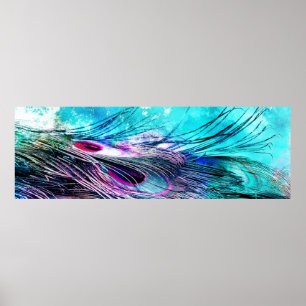 Poster Abstrato Aqua e Magenta - Penas de Peacock de Ence