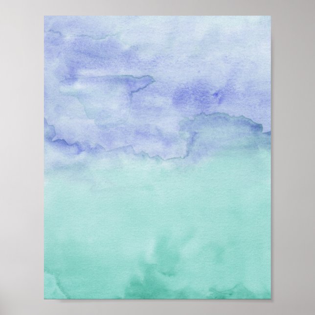 Poster Abstrato Aqua Purple Duo Watercolor Pintura (Frente)