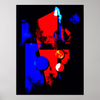 Poster Abstrato Art 008, Cores Vermelhas, Azuis E Pretas