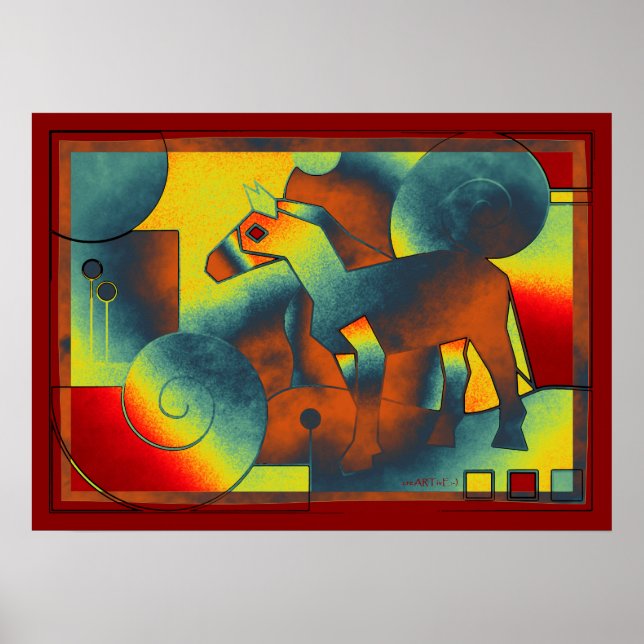 Poster Abstrato ART - A HORSE - amarelo azul (Frente)
