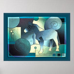 Poster Abstrato ART - A HORSE - areia azul