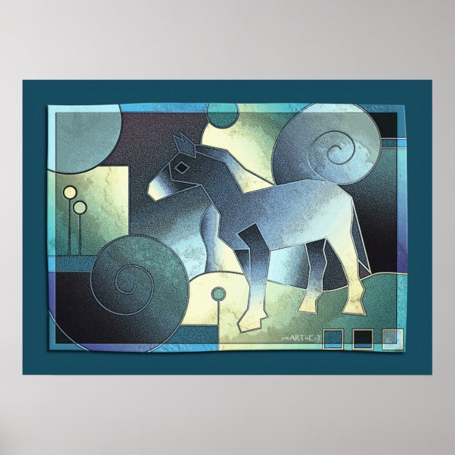 Poster Abstrato ART - A HORSE - areia azul (Frente)
