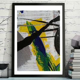 Poster Abstrato Art Black Yellow Blue Cinza Painting