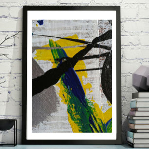 Poster Abstrato Art Black Yellow Blue Cinza Painting